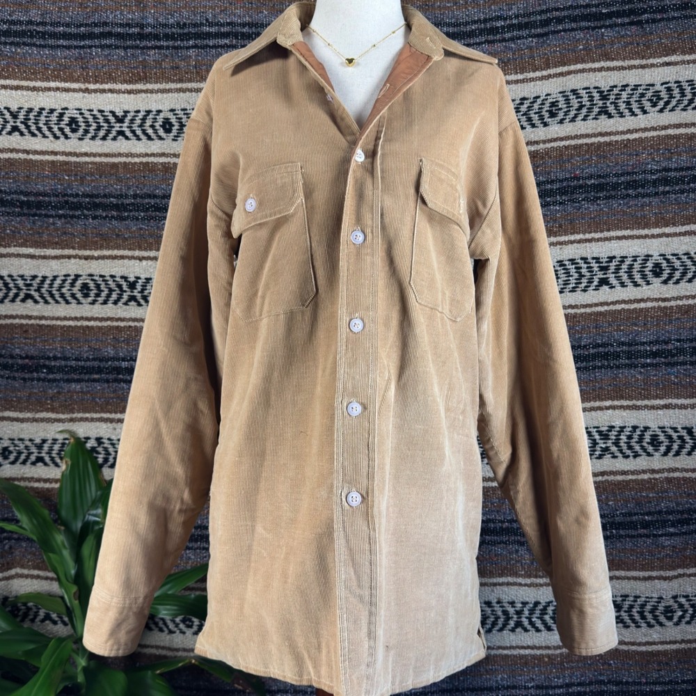 Vintage Sears Sportswear Tan Corduroy Quilted Lined Shirt Jacket Mens WPL 10013